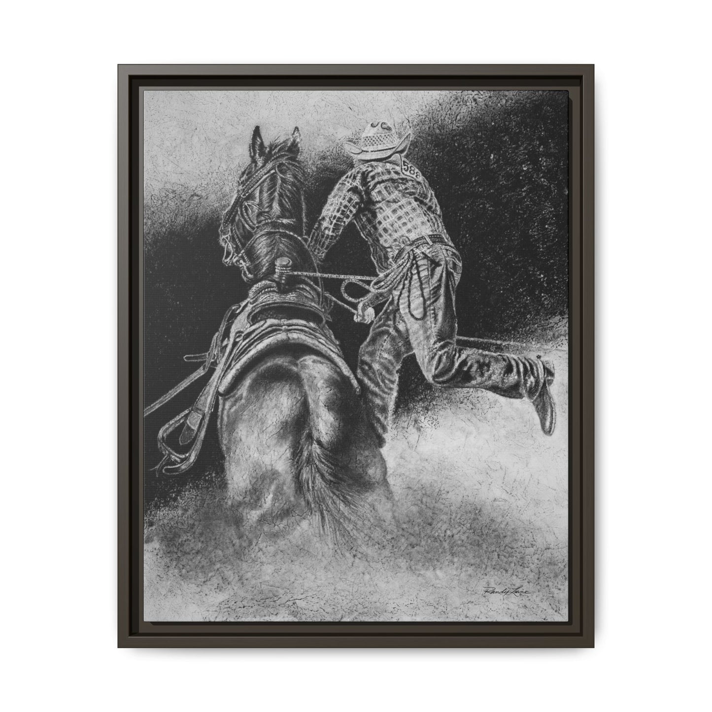 The Dismount. Steer Roper Framed Stretched Canvas Art