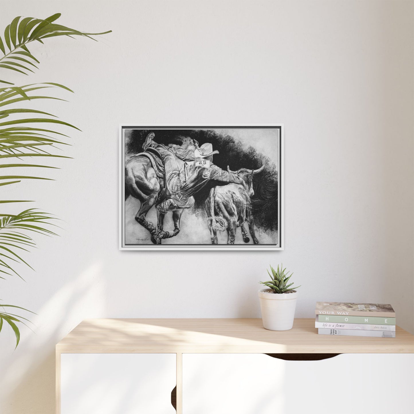 Contact. Cowboy Bulldogger Rodeo Art Framed Stretched Canvas Art