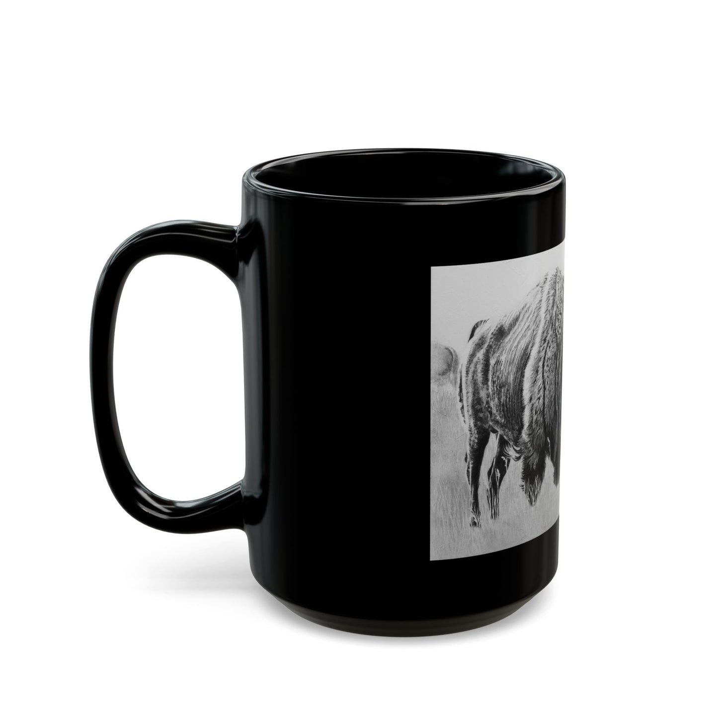 Prairie Bison, Bison Painting Black Ceramic Mug (11oz/15oz)