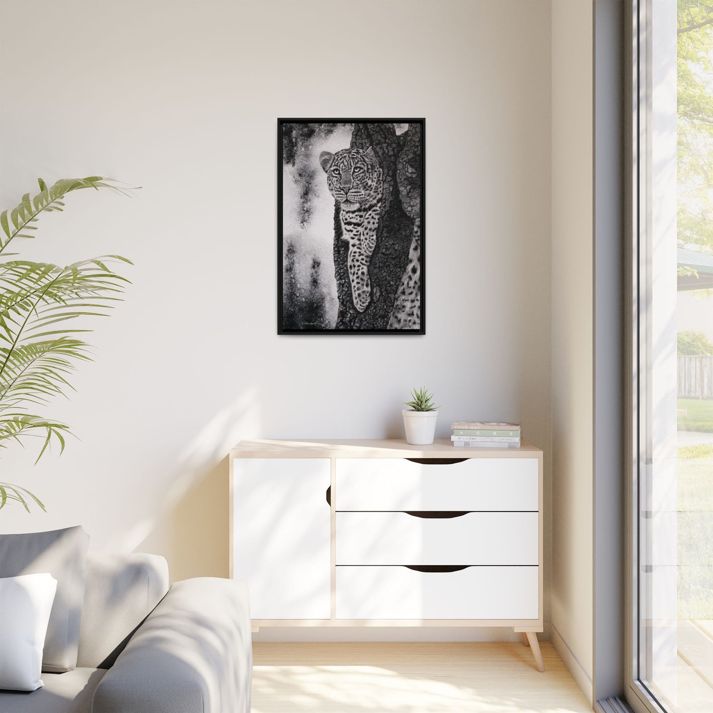 Tree Hugger, Leopard Framed Matte Canvas Wall Art