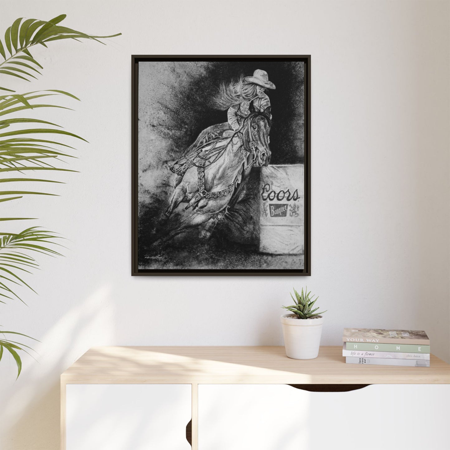Sophie's Run. Rodeo Barrel Racer Framed Stretched Canvas Art