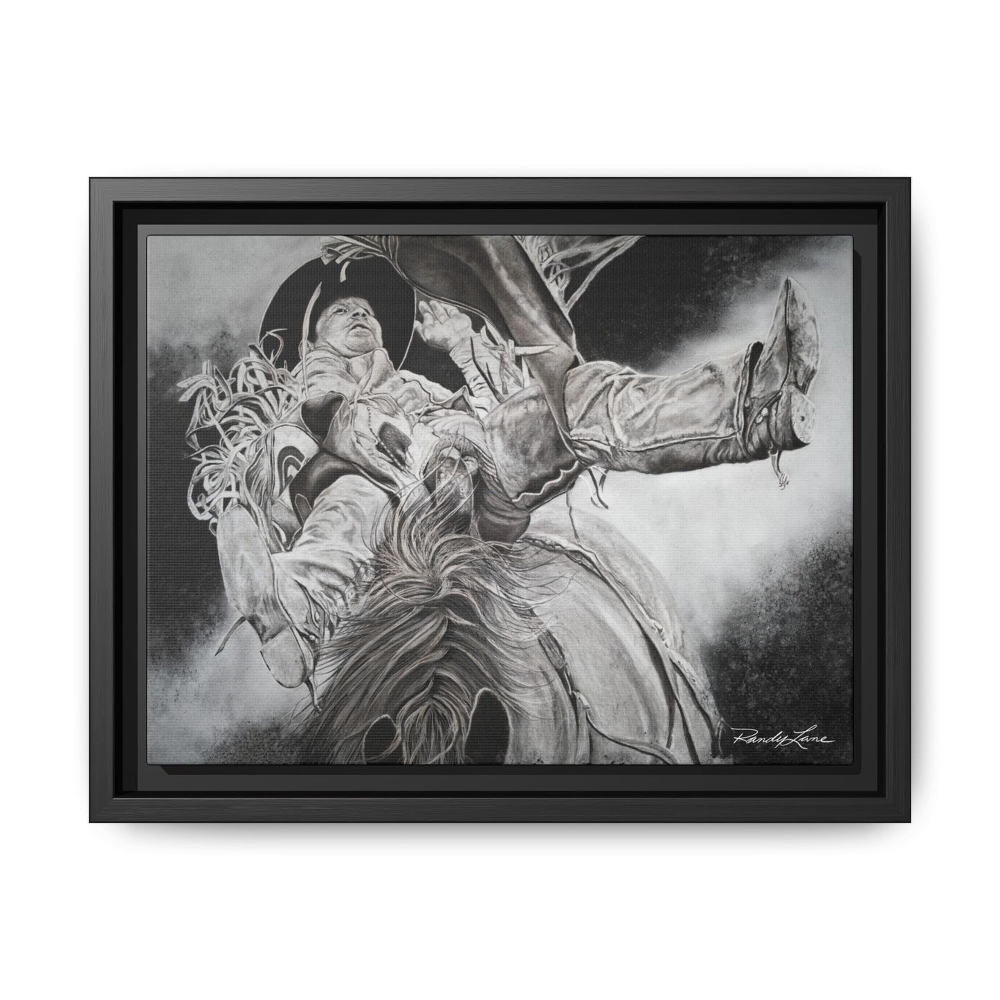 Battle Tested, Rodeo Bareback Rider Painting, Framed Matte Canvas Print