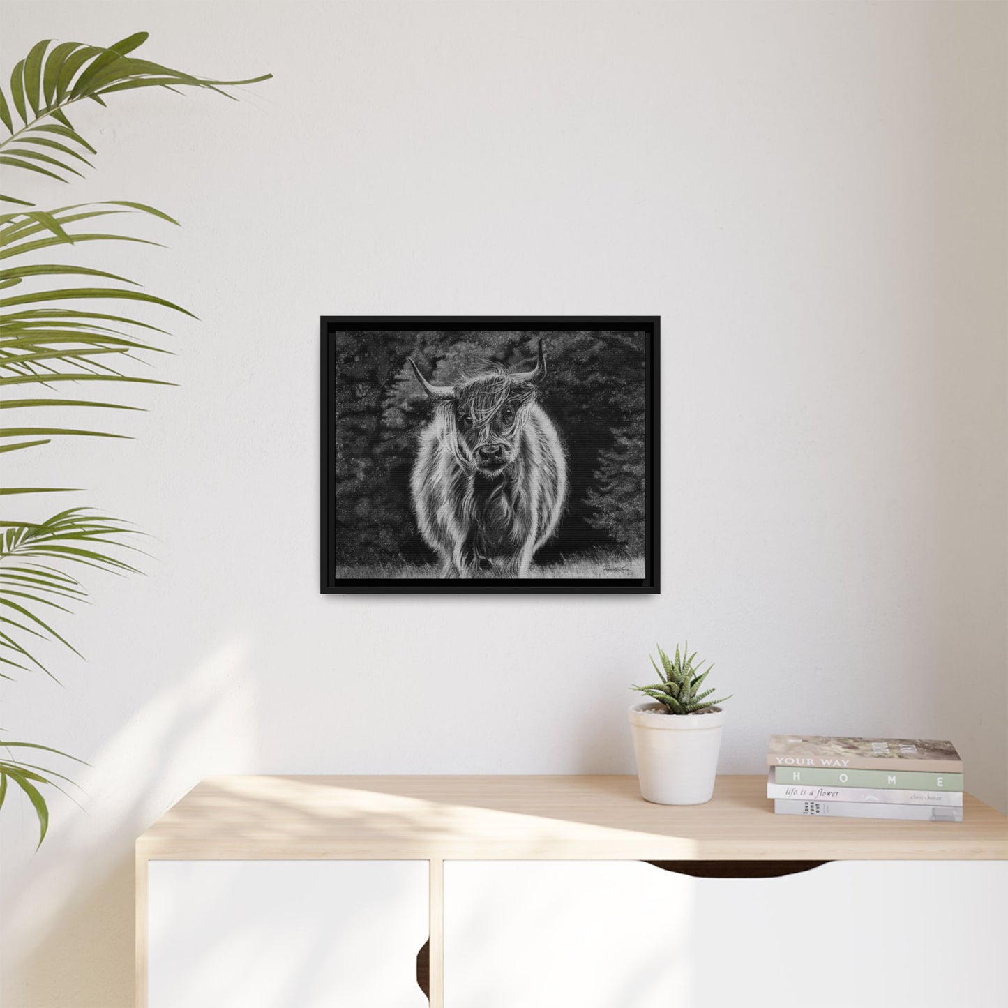 Ragamuffin. Highland Cow Framed Stretched Matte Canvas Print