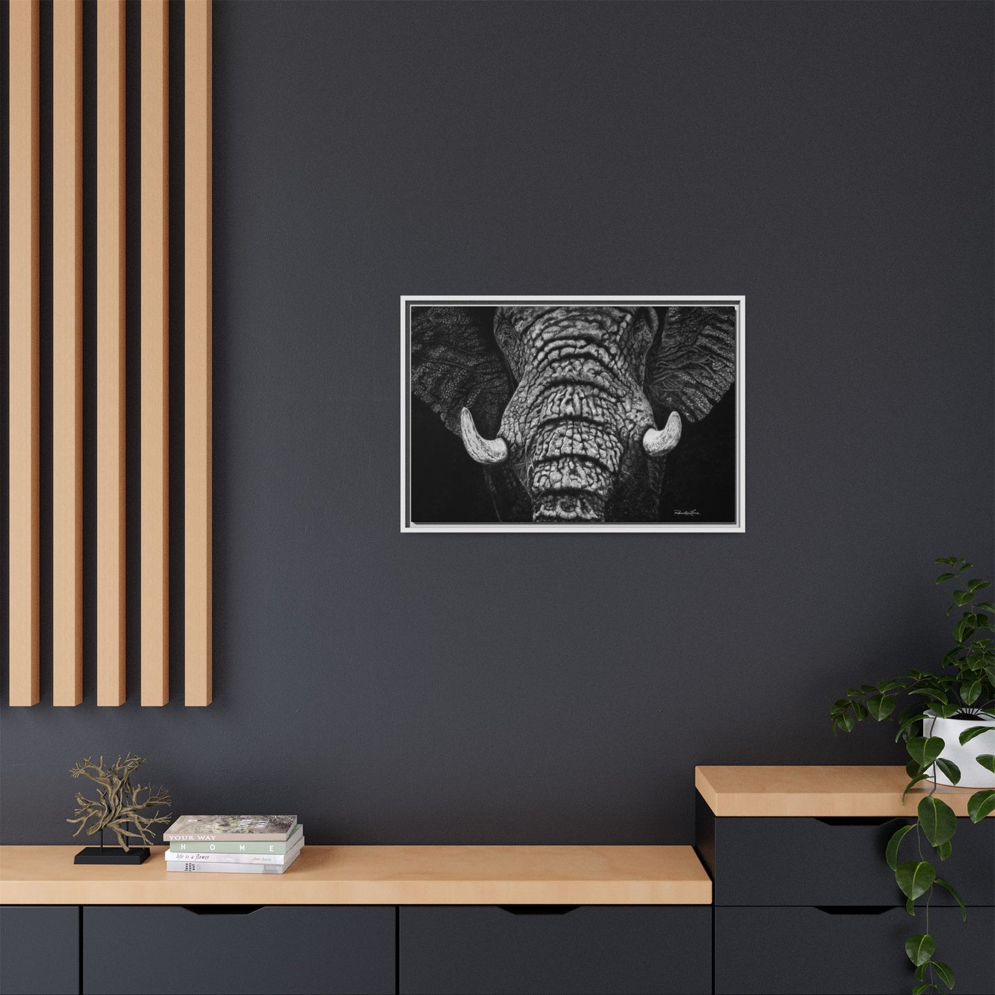 Ebony and Ivory, Elephant Portrait Framed Canvas Wall Art