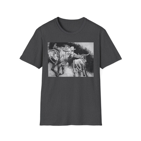 Contact. Cowboy Bulldogger Rodeo Art Unisex Softstyle T-Shirt