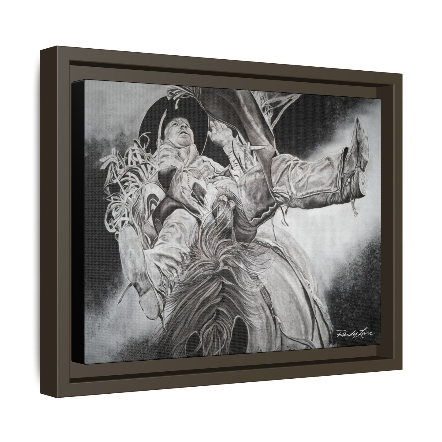 Battle Tested, Rodeo Bareback Rider Painting, Framed Matte Canvas Print