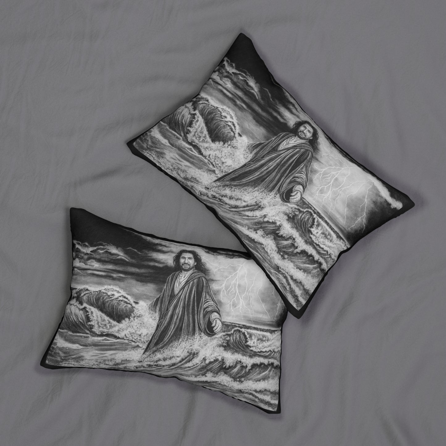View from the Boat, Jesus Walking on Water Painting Lumbar Pillow — Christian Decorative Accent Pillow
