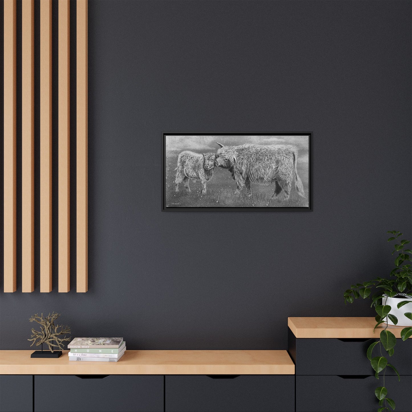 Highland Love, Highland Cattle Framed Canvas Art Print