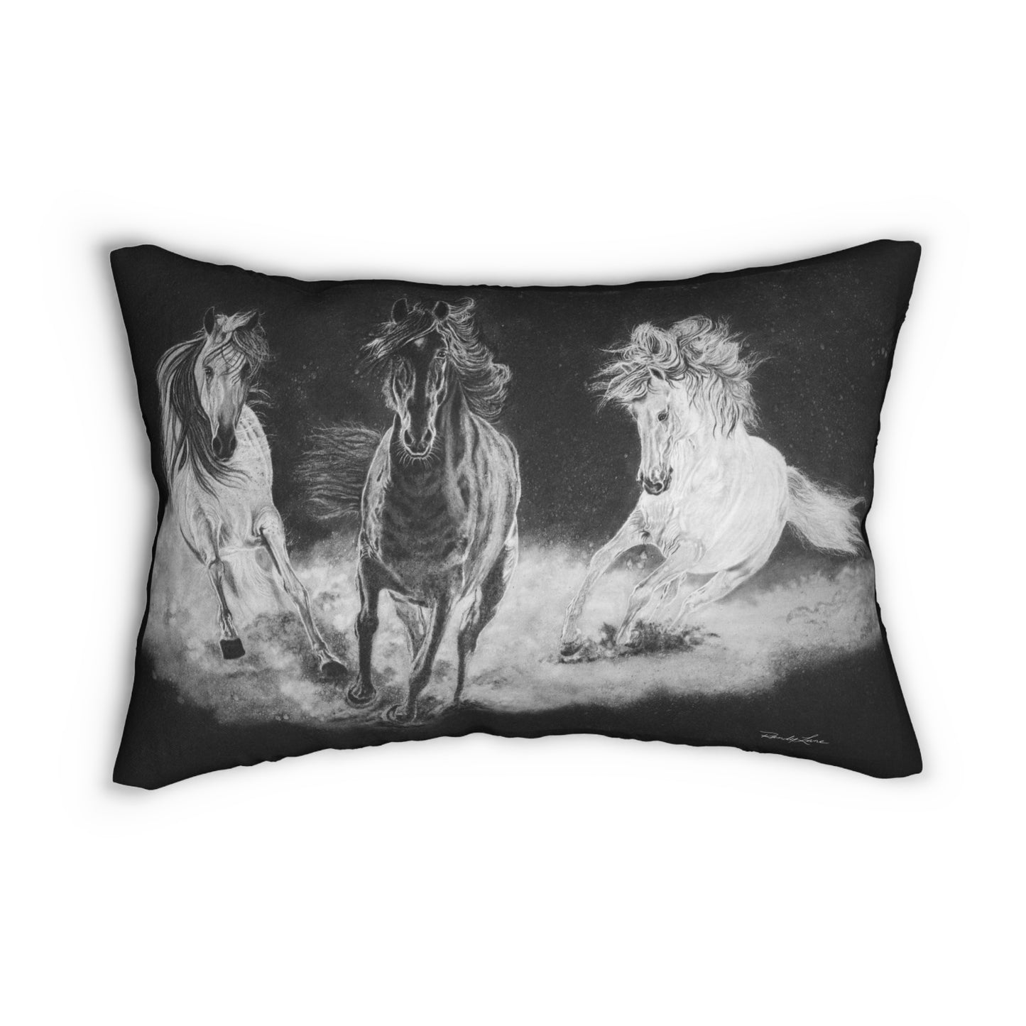 Midnight Run. Horse Art Lumbar Pillow