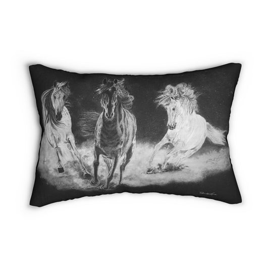 Midnight Run. Horse Art Lumbar Pillow