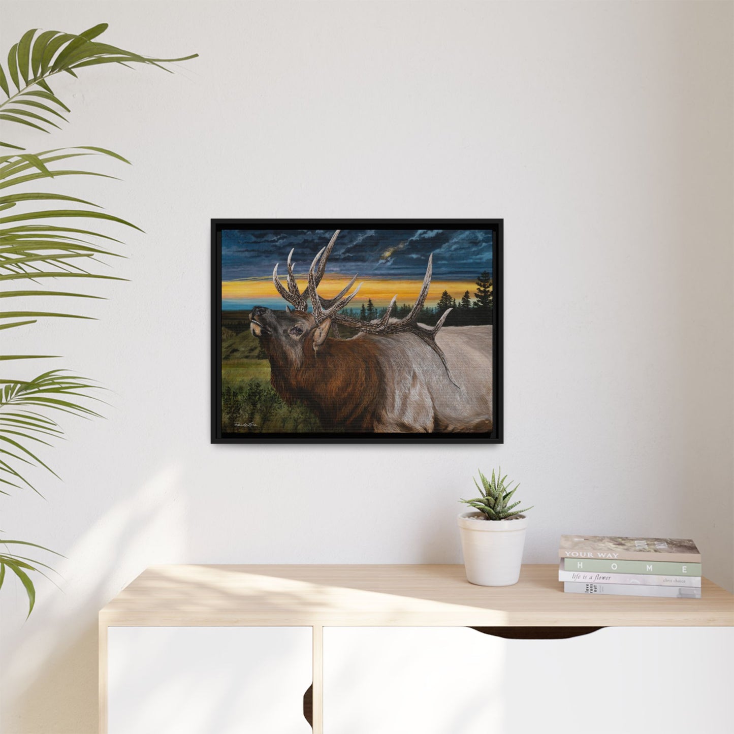 Sunset Serenade,  Elk Framed Matte Canvas Print