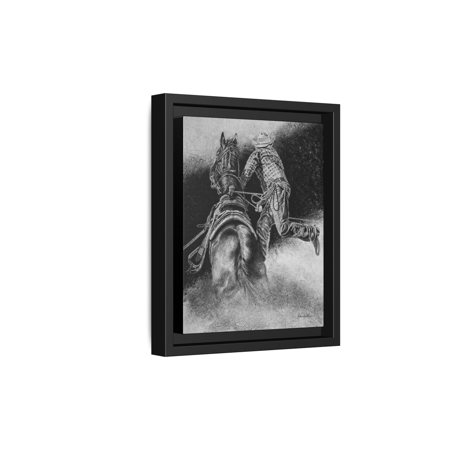 The Dismount. Steer Roper Framed Stretched Canvas Art