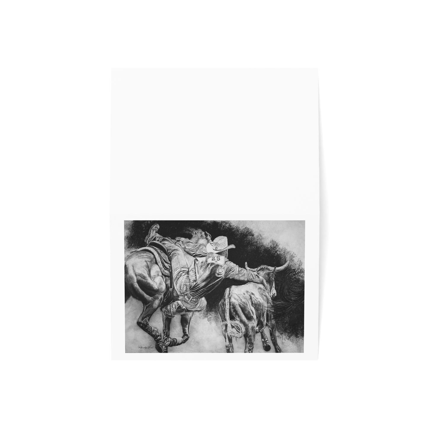 Contact. Cowboy Bulldogger Rodeo Art Greeting Cards - Set of 1, 10, 30, or 50