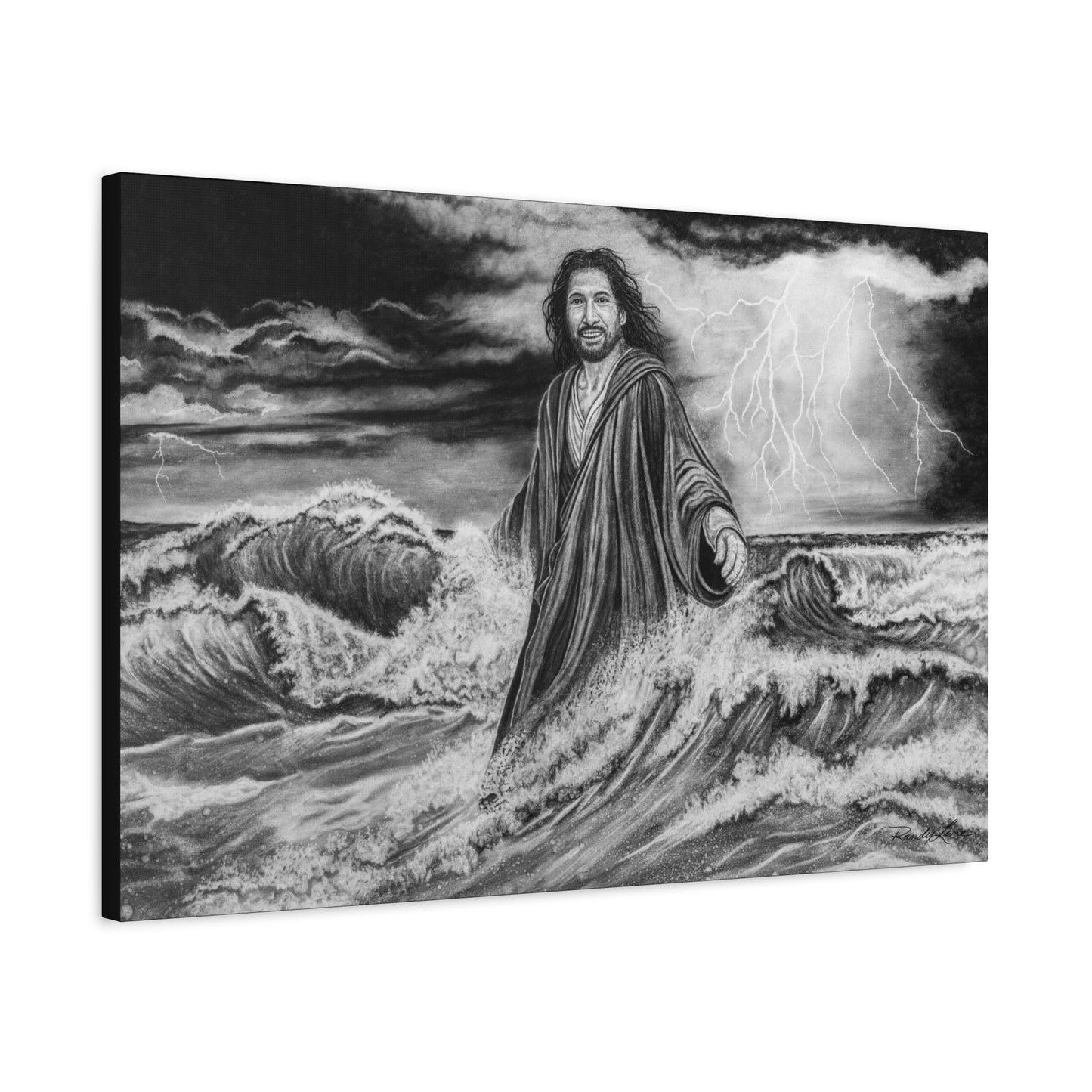 View from the Boat, Jesus Walking on Water Painting, Matte Stretched Canvas Wall Art