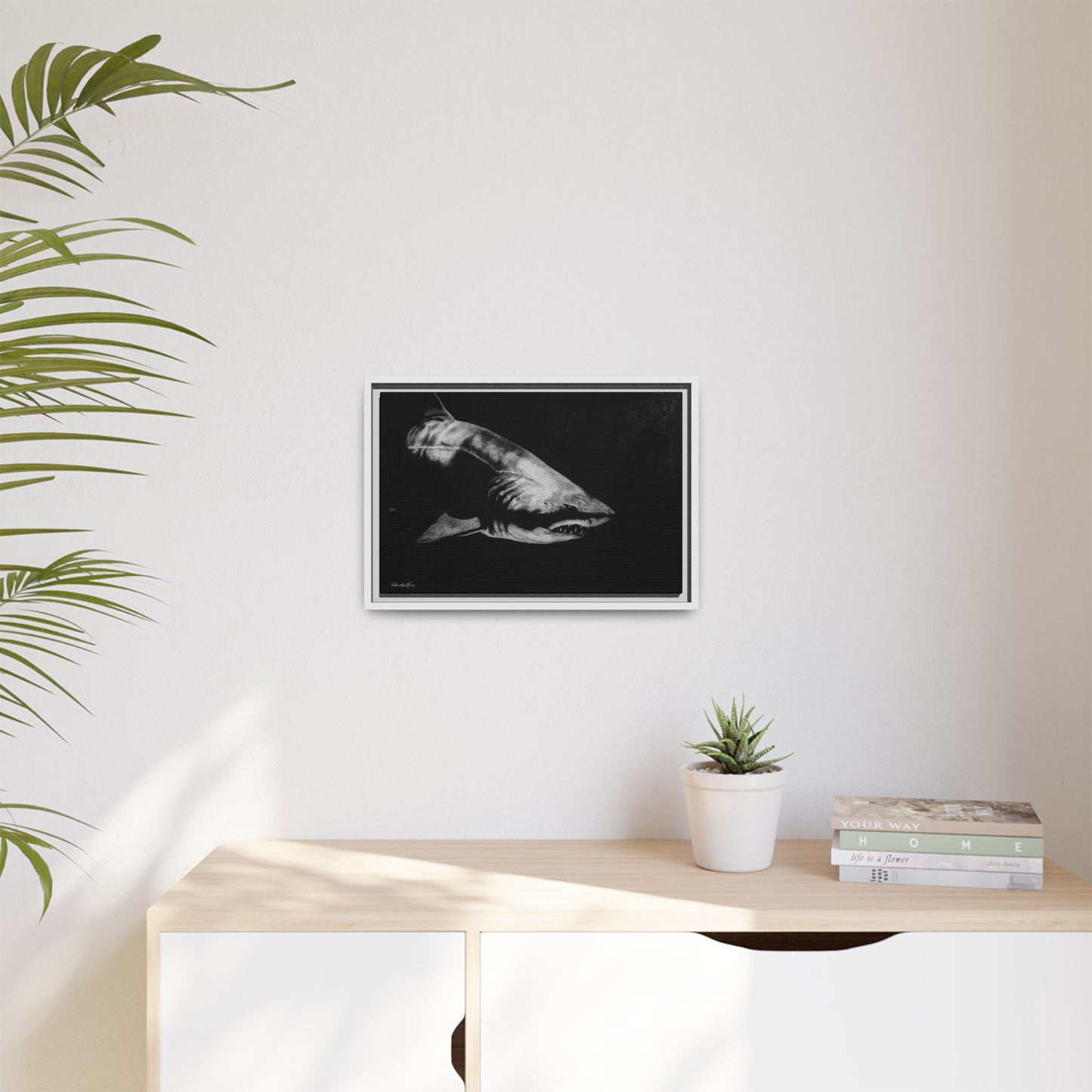 Below, Framed Shark Fine Art Print, Matte Canvas Wall Decor