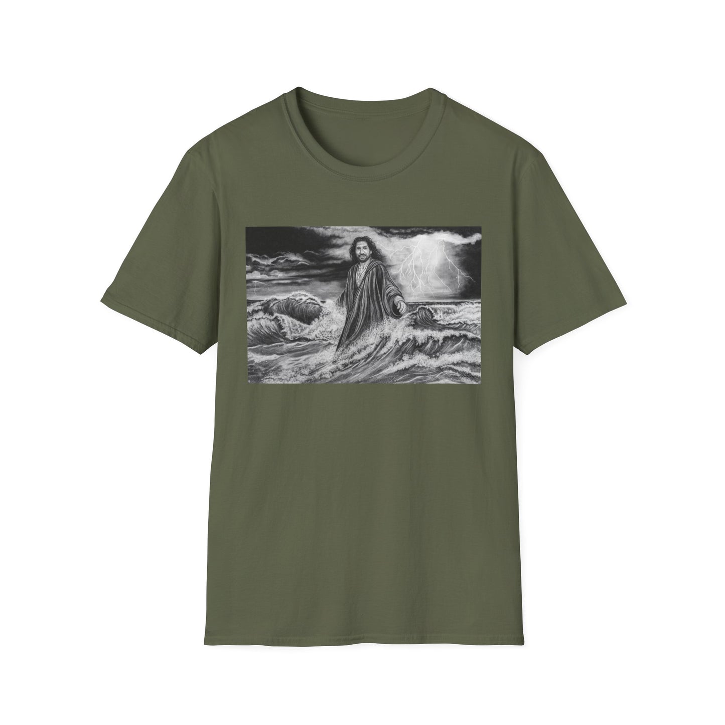 View from the Boat, Jesus Walking on Water Painting T-Shirt — Spiritual Christian Faith Tee