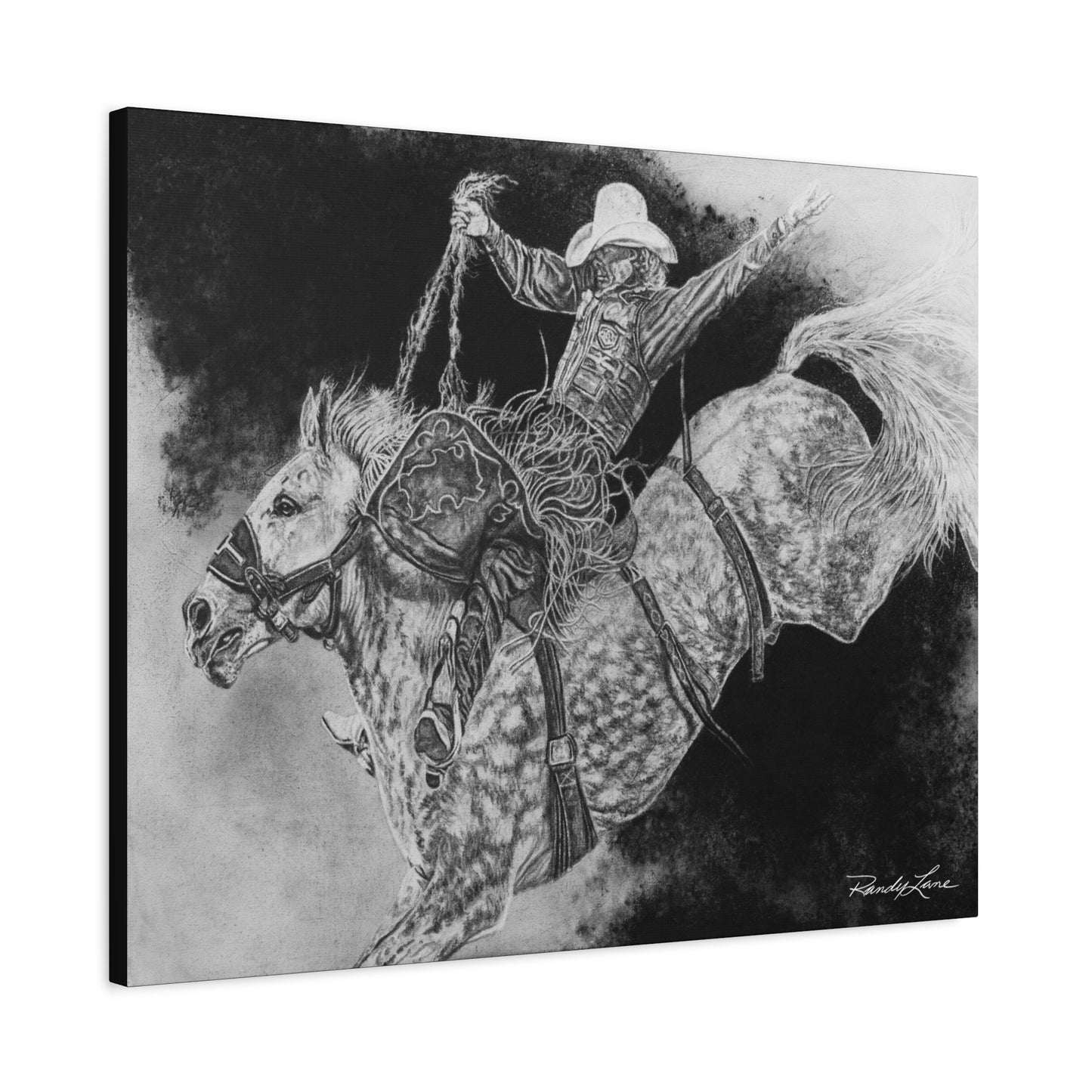 Big Grey, Rodeo Bareback Bronc Painting Canvas Wall Art — Western Rodeo Cowboy Print
