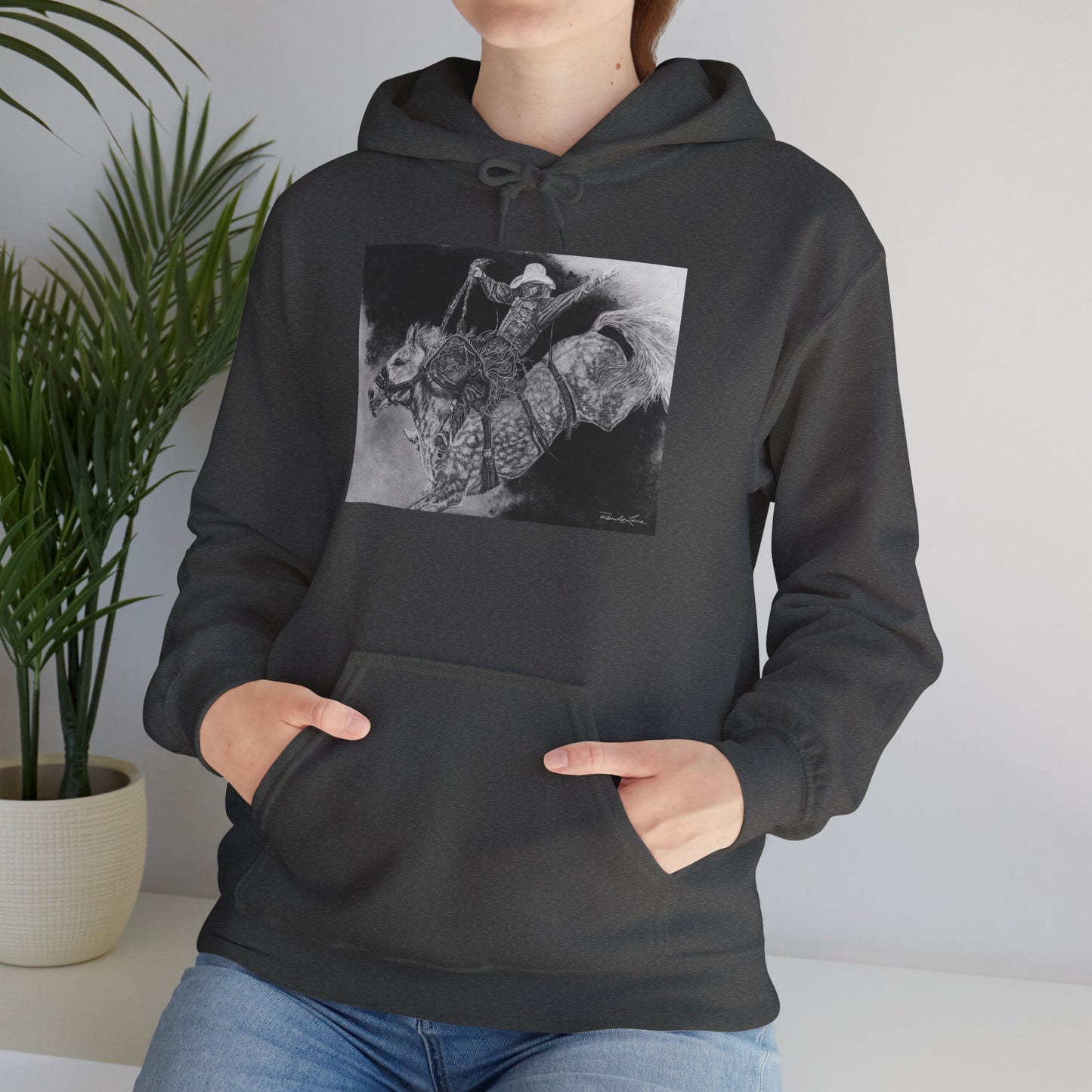Big Grey, Rodeo Bareback Bronc Painting Hoodie Sweatshirt