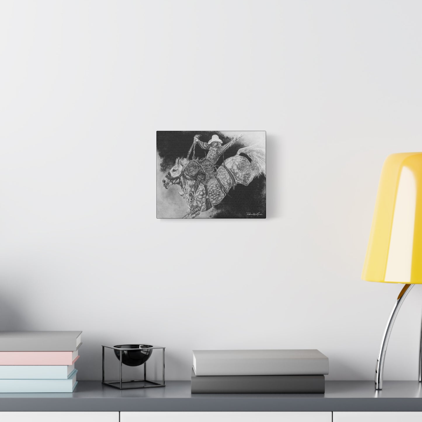 Big Grey, Rodeo Bareback Bronc Painting Canvas Wall Art — Western Rodeo Cowboy Print