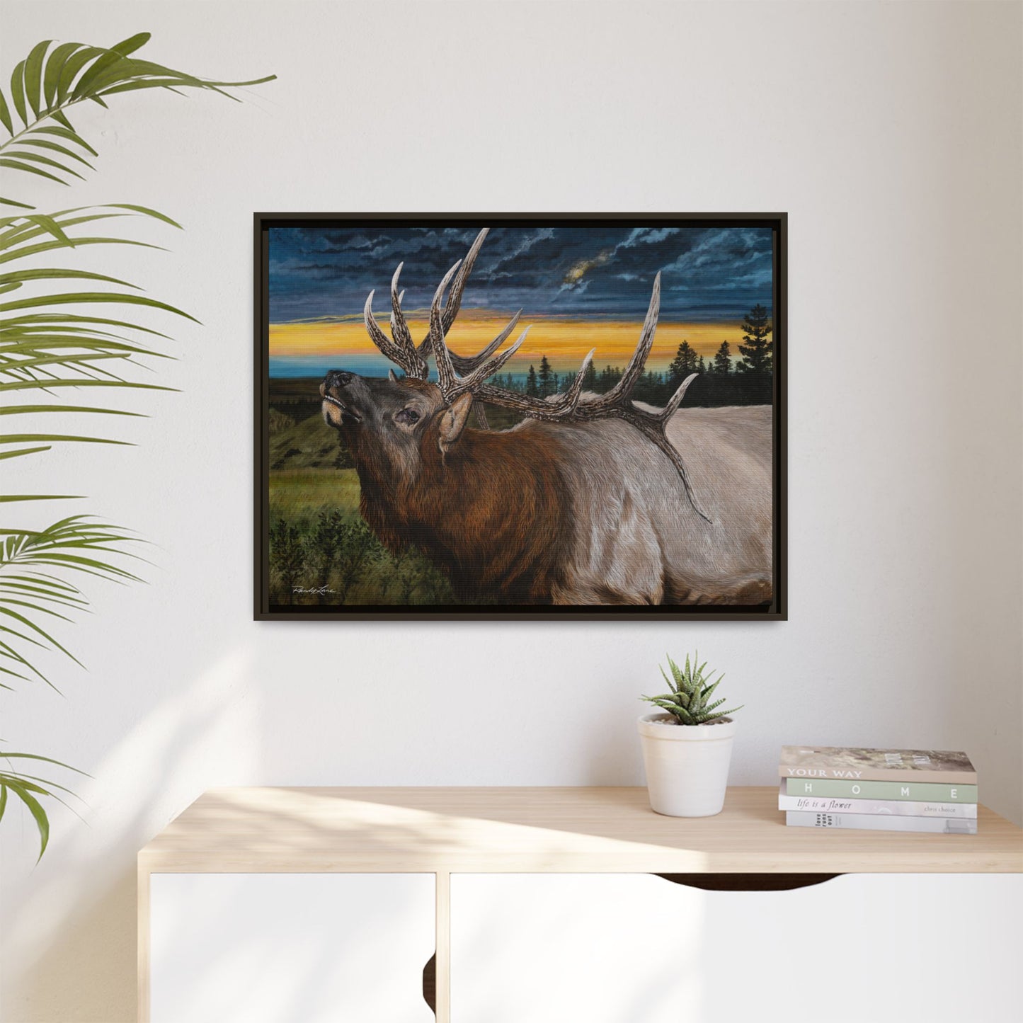 Sunset Serenade,  Elk Framed Matte Canvas Print