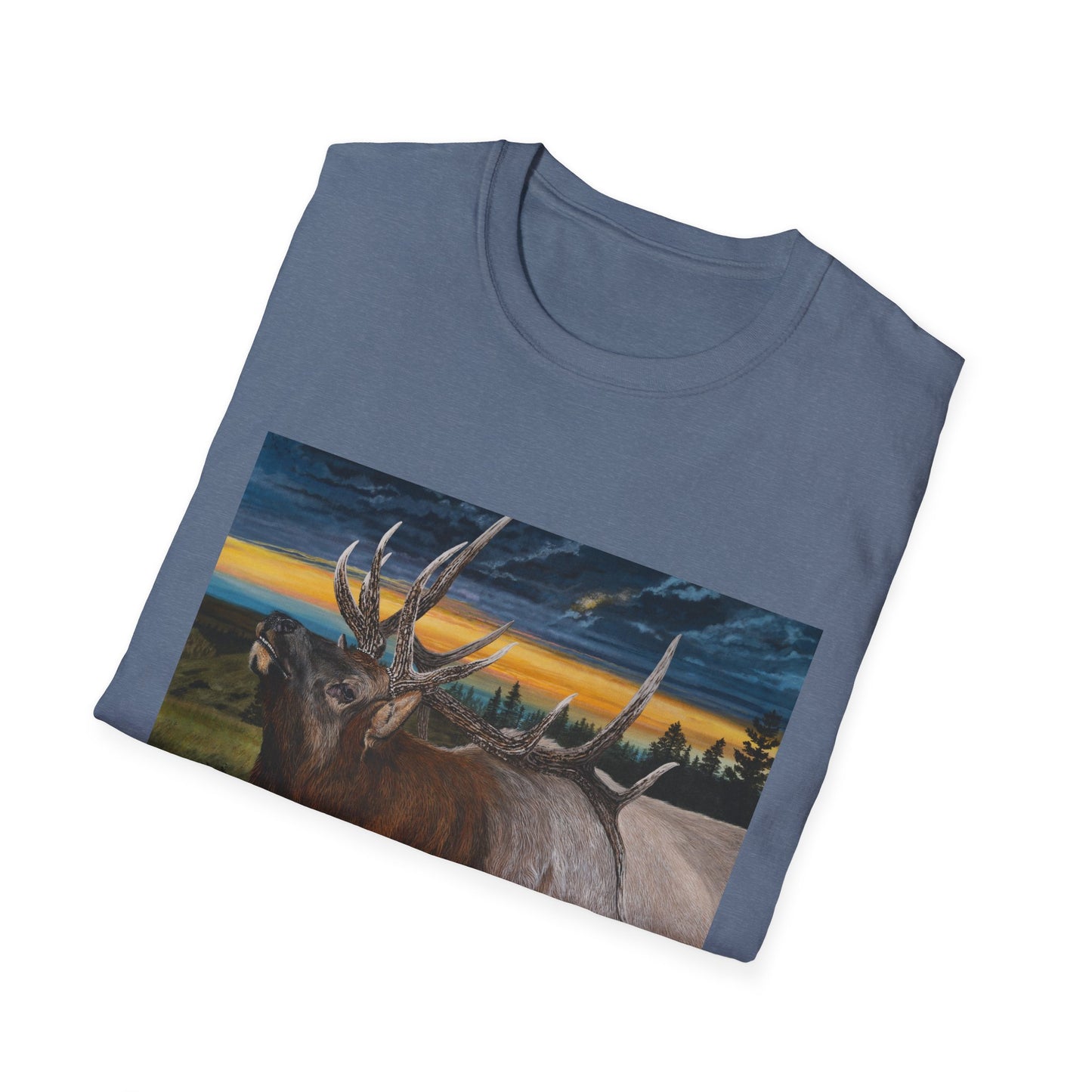 Sunset Serenade,  Elk Graphic Unisex soft T-Shirt