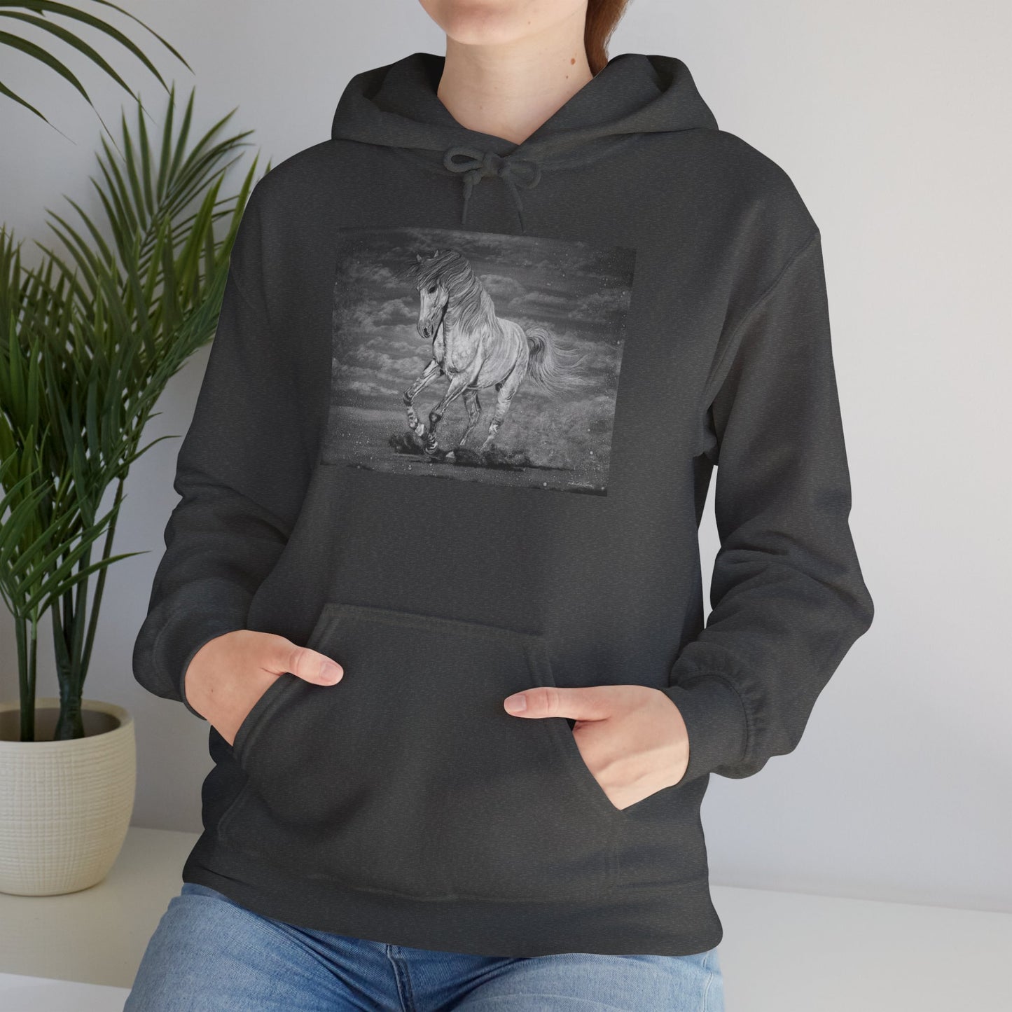 Equine Elegance. Prancing Horse Print Hooded Sweatshirt