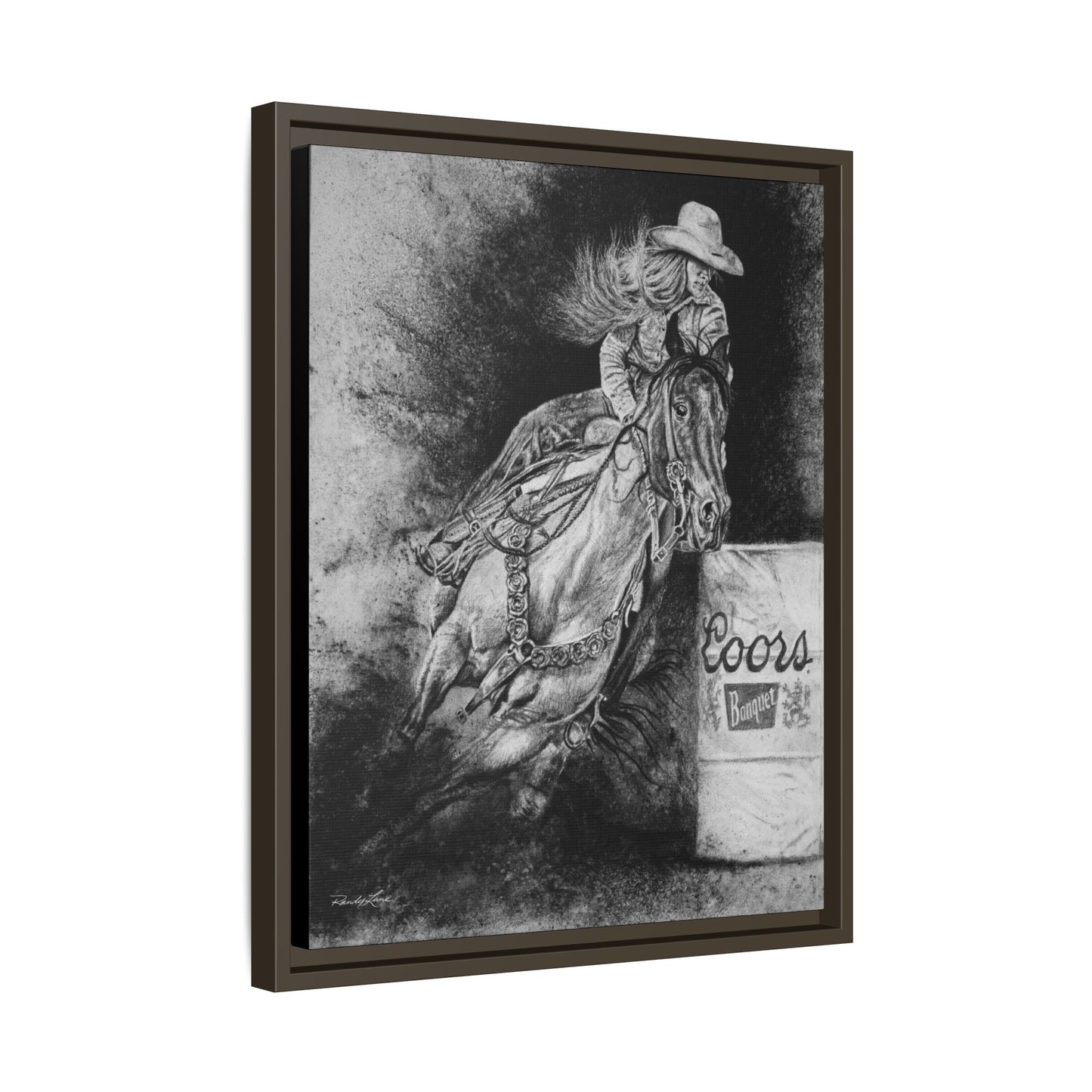 Sophie's Run. Rodeo Barrel Racer Framed Stretched Canvas Art