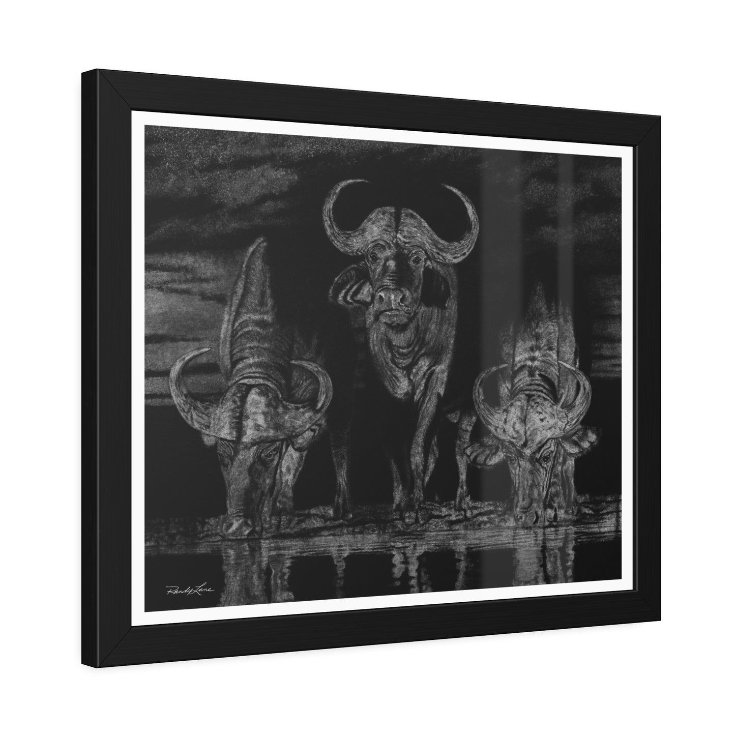 The Waterhole, Cape Buffalo Framed Fine Art Print