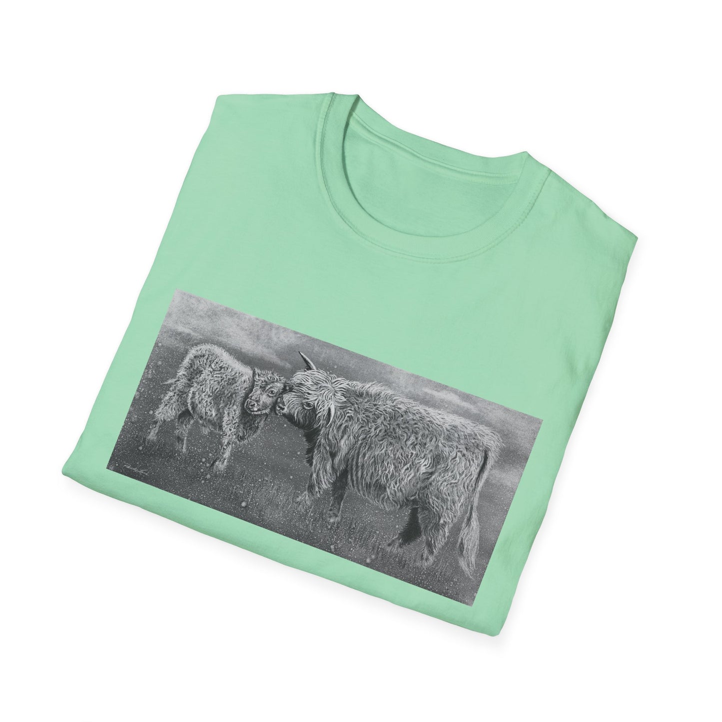 Highland Love, Highland Cow Print Unisex Softstyle T-Shirt