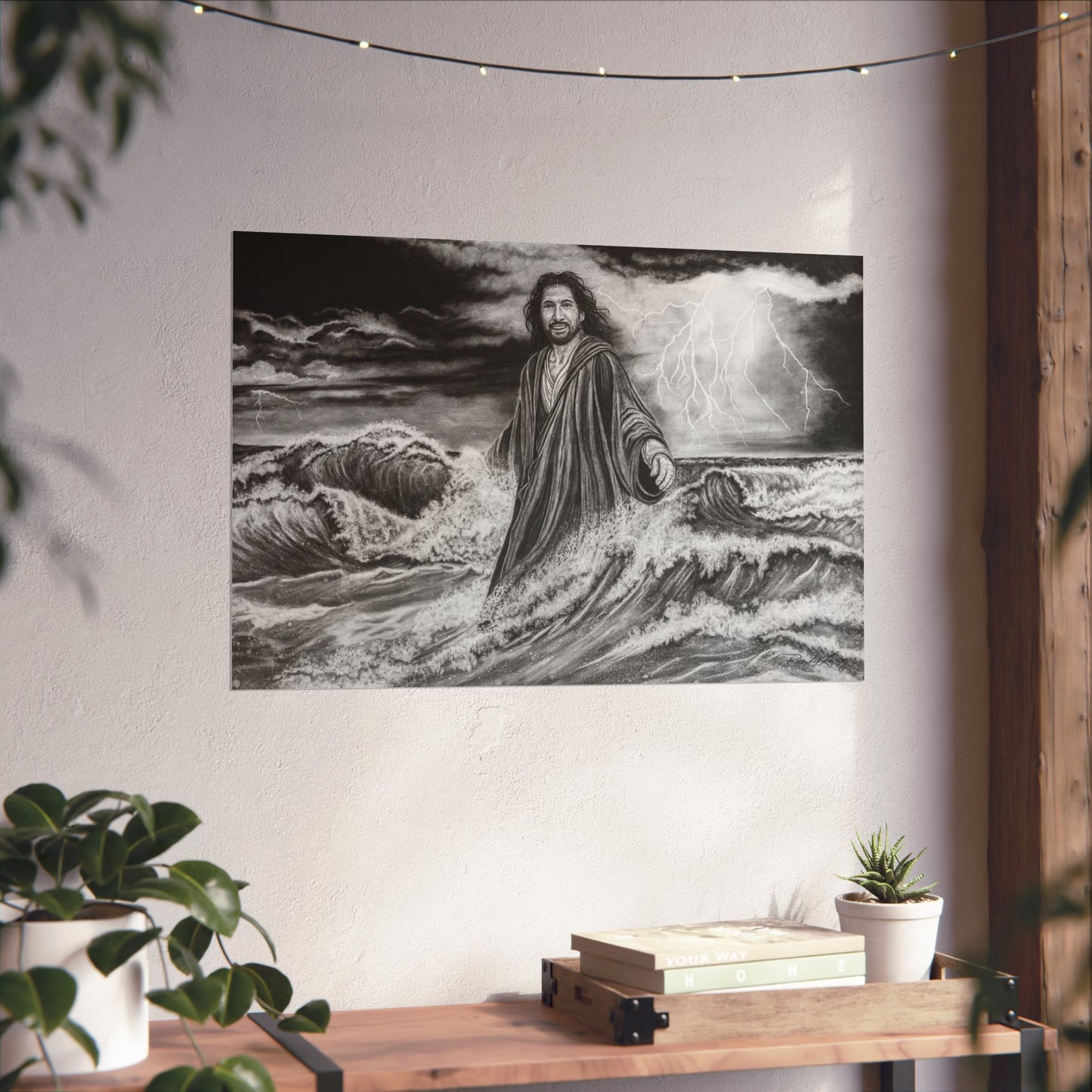 View from the Boat, Jesus Walking on Water Painting Fine Art Print — Religious Wall Art