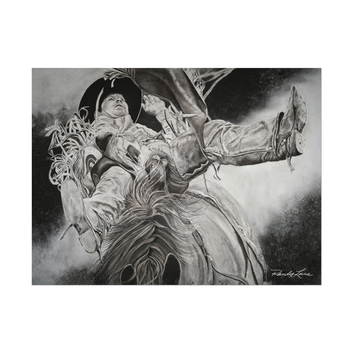 Battle Tested, Rodeo Bareback Rider Painting, Textured Matte Print