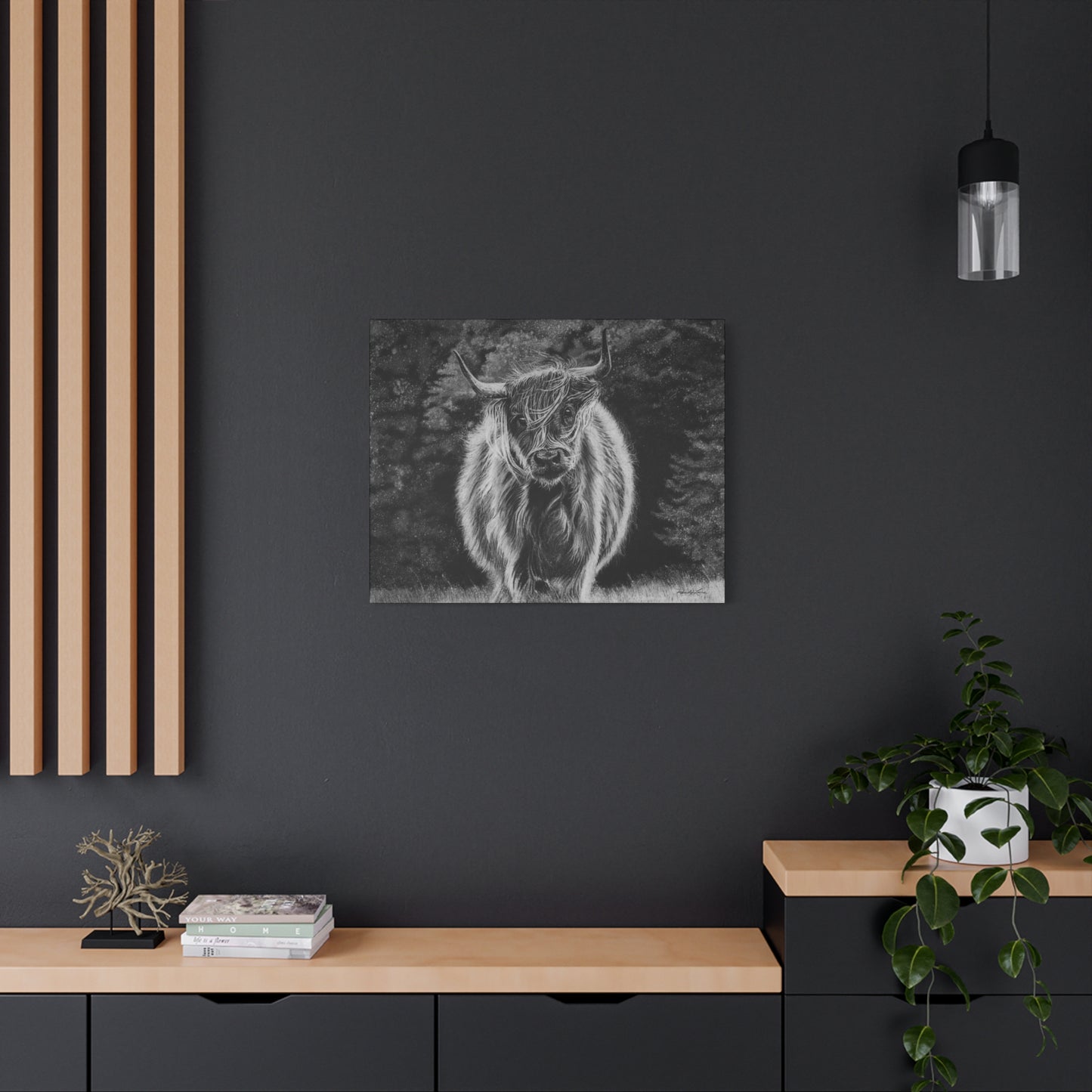 Ragamuffin. Highland Cow Stretched Matte Canvas Wall Art
