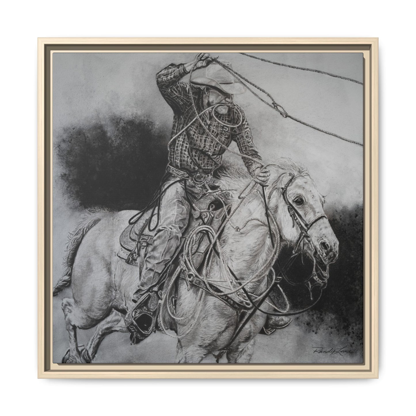 Let it Fly, Rodeo Tie-down Roper Painting, Matte Framed Stretched Canvas