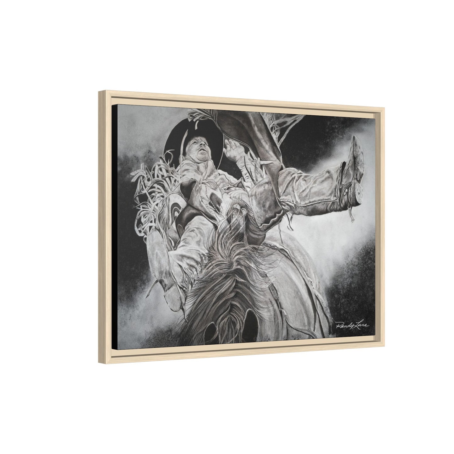 Battle Tested, Rodeo Bareback Rider Painting, Framed Matte Canvas Print
