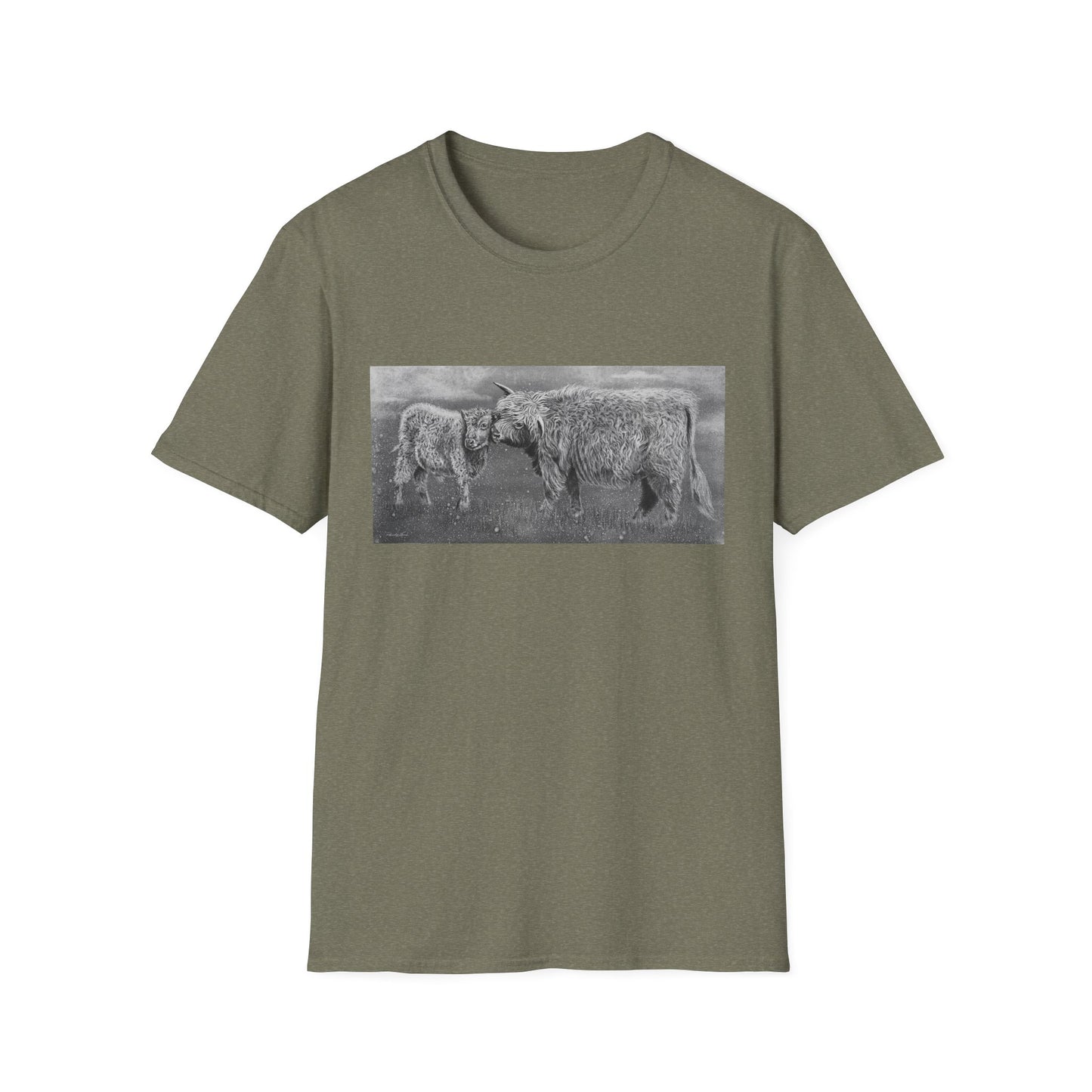 Highland Love, Highland Cow Print Unisex Softstyle T-Shirt