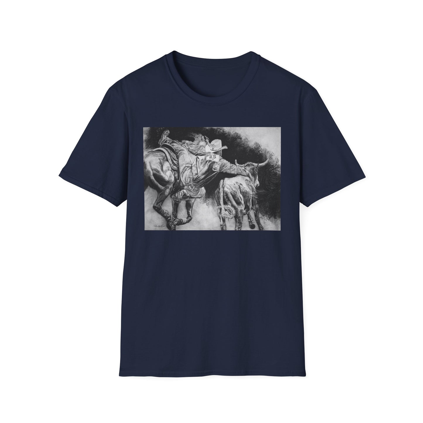 Contact. Cowboy Bulldogger Rodeo Art Unisex Softstyle T-Shirt