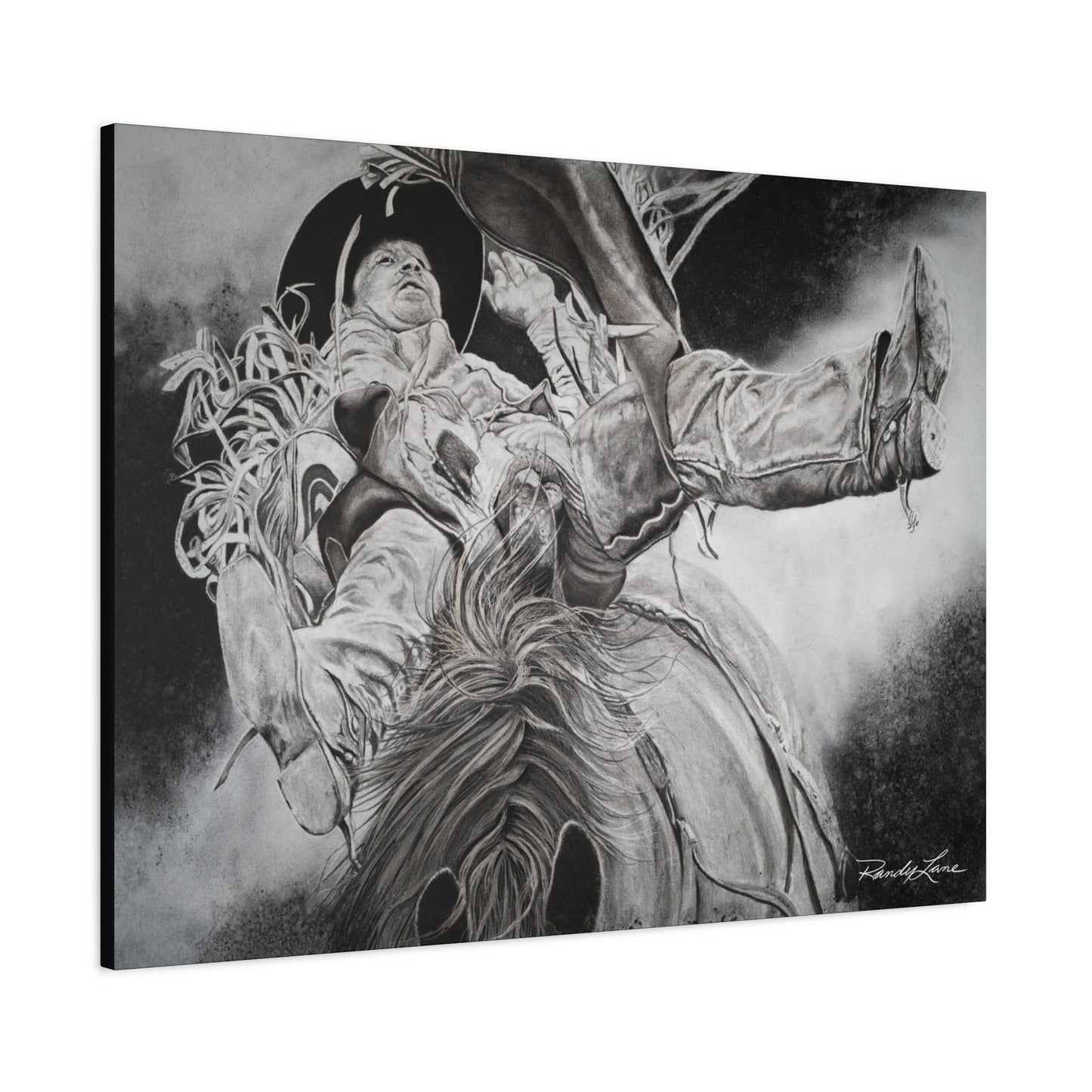 Battle Tested, Rodeo Bareback Rider Painting, Stretched Matte Canvas Print