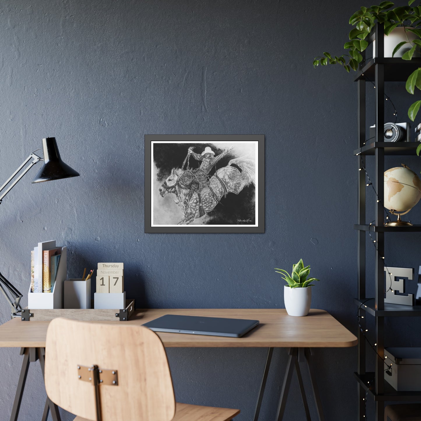Big Grey, Rodeo Bareback Bronc Framed Fine Art Print — Western Cowboy Wall Art