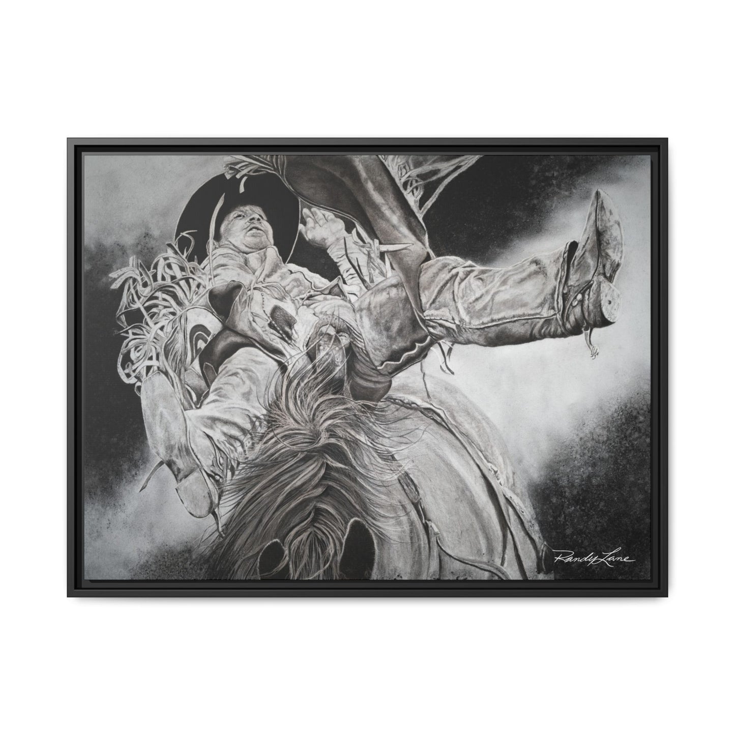 Battle Tested, Rodeo Bareback Rider Painting, Framed Matte Canvas Print