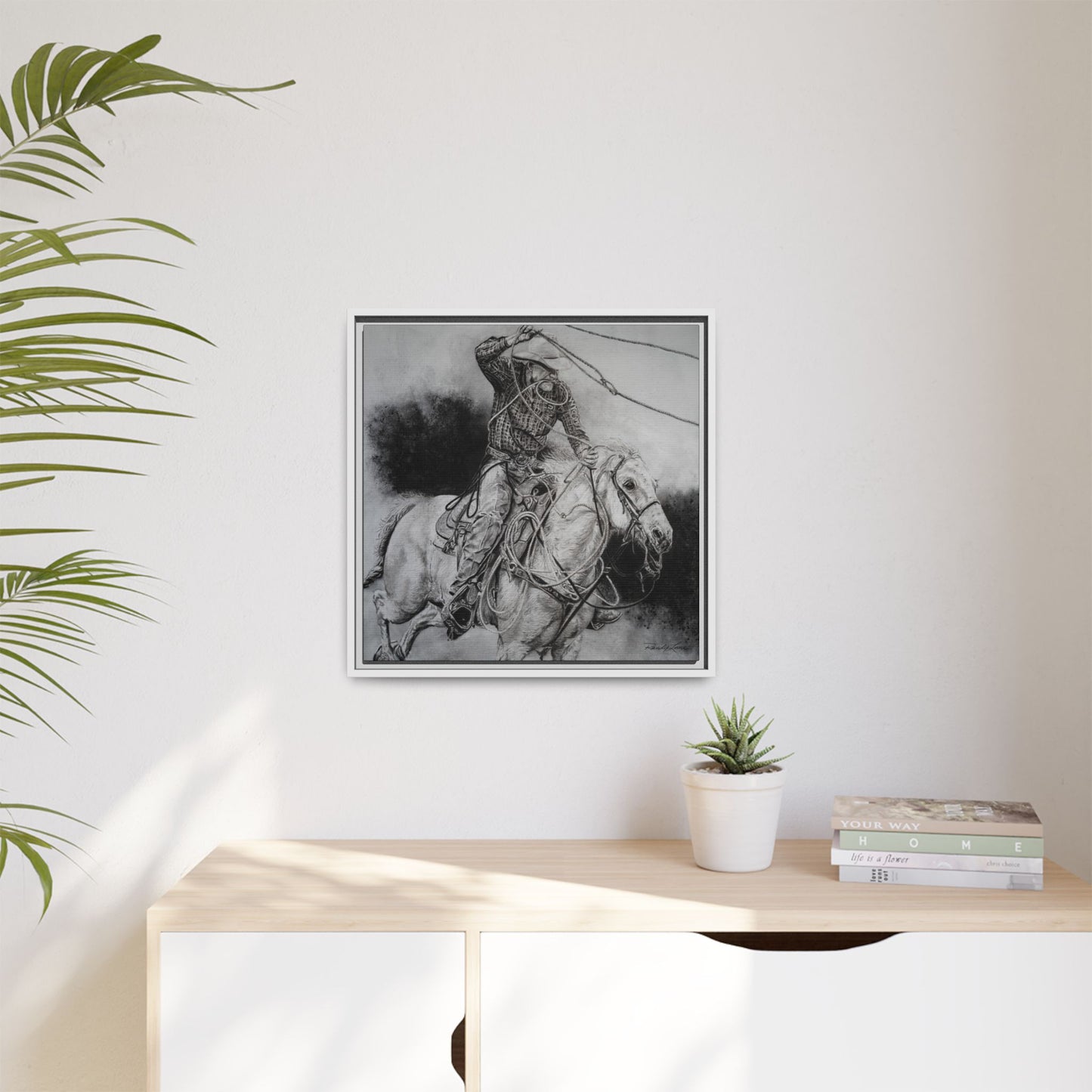 Let it Fly, Rodeo Tie-down Roper Painting, Matte Framed Stretched Canvas