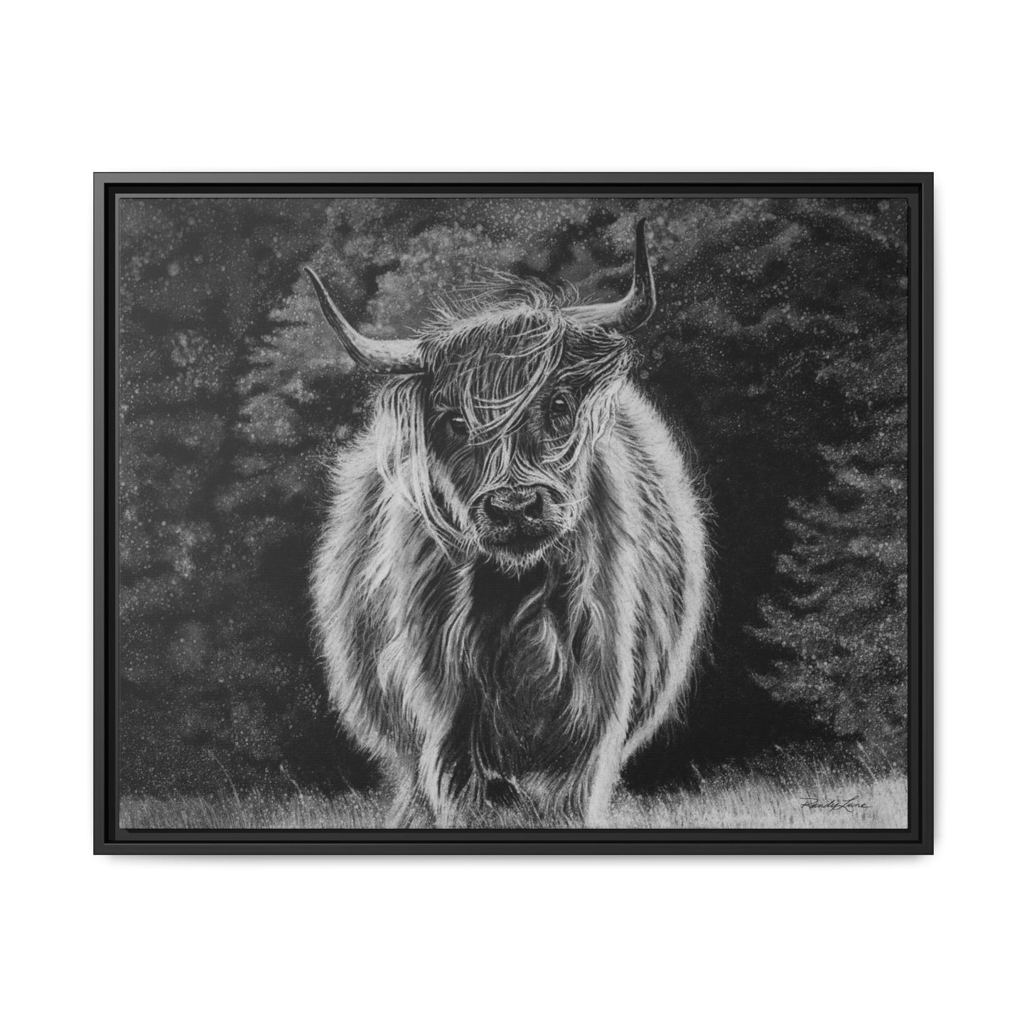 Ragamuffin. Highland Cow Framed Stretched Matte Canvas Print