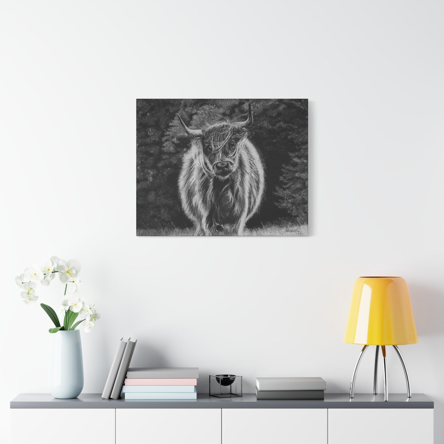 Ragamuffin. Highland Cow Stretched Matte Canvas Wall Art
