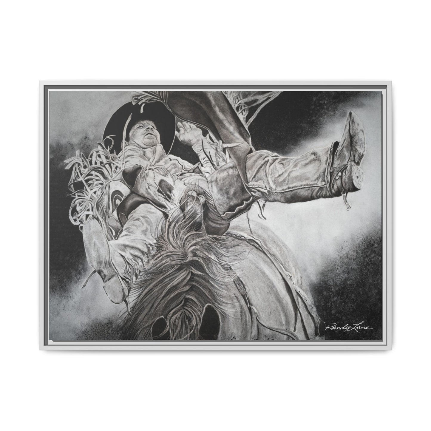 Battle Tested, Rodeo Bareback Rider Painting, Framed Matte Canvas Print