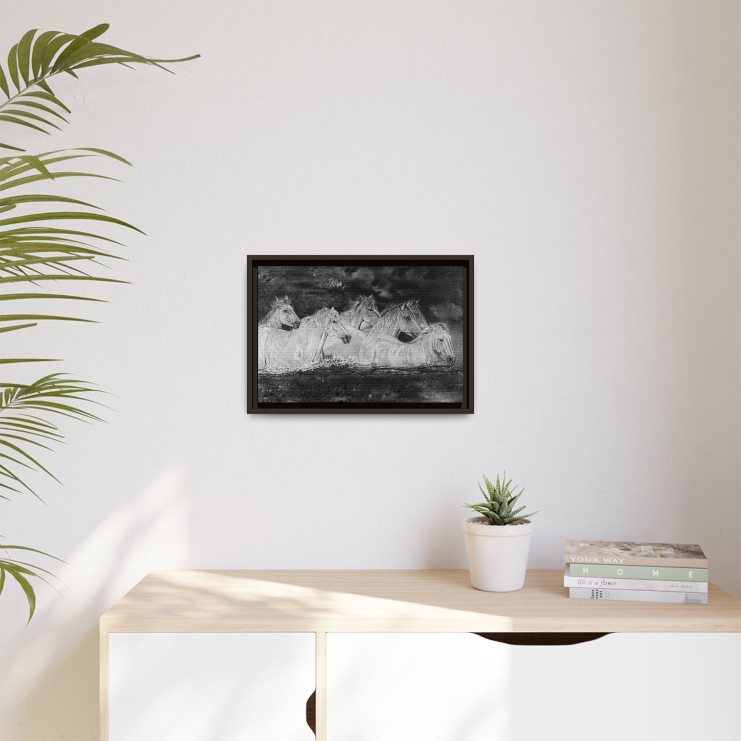 Night Swim, Framed Horse Canvas Art