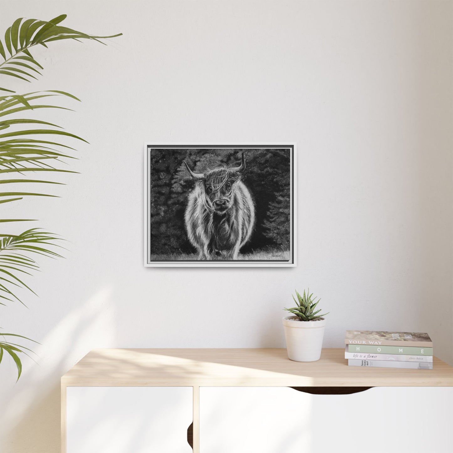 Ragamuffin. Highland Cow Framed Stretched Matte Canvas Print