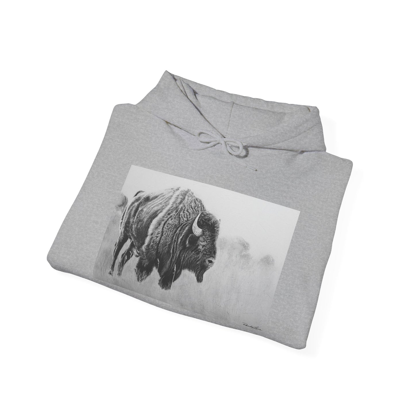 Prairie Bison, Bison Painting Hoodie — Black & White Rustic Buffalo Image Sweatshirt