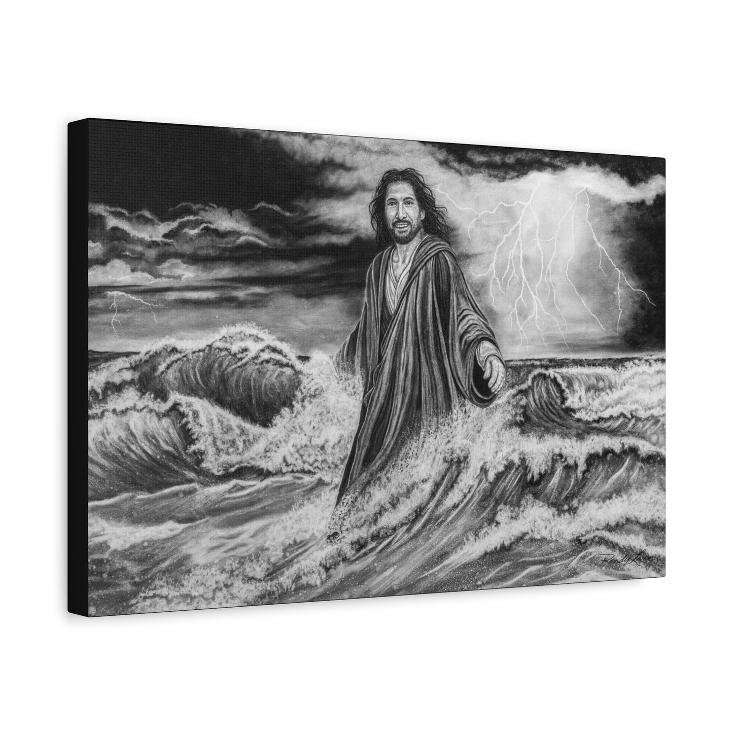 View from the Boat, Jesus Walking on Water Painting, Matte Stretched Canvas Wall Art