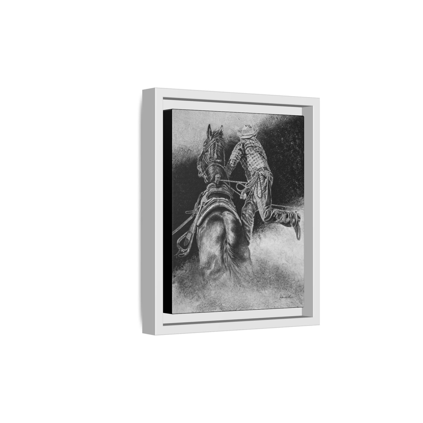 The Dismount. Steer Roper Framed Stretched Canvas Art