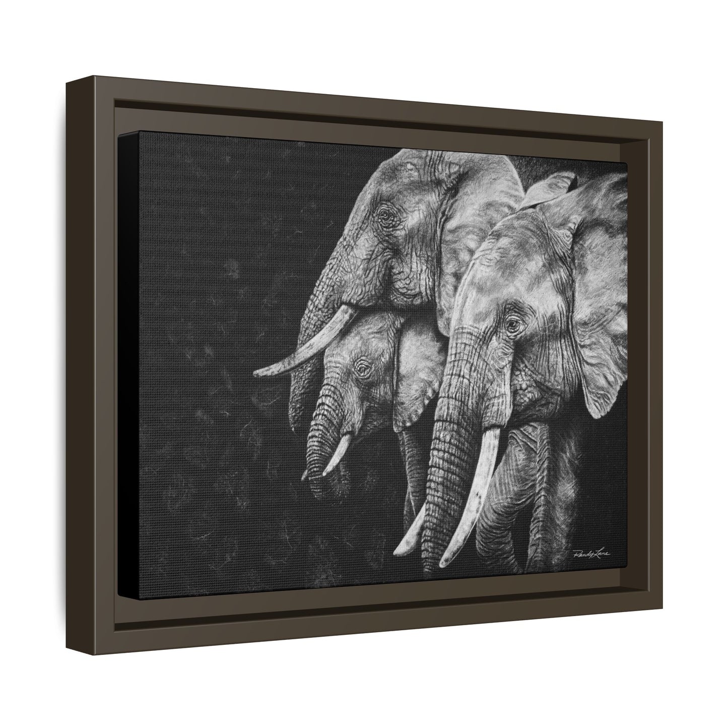 Brushland Bond. Elephant Art Framed Stretched Matte Canvas Print