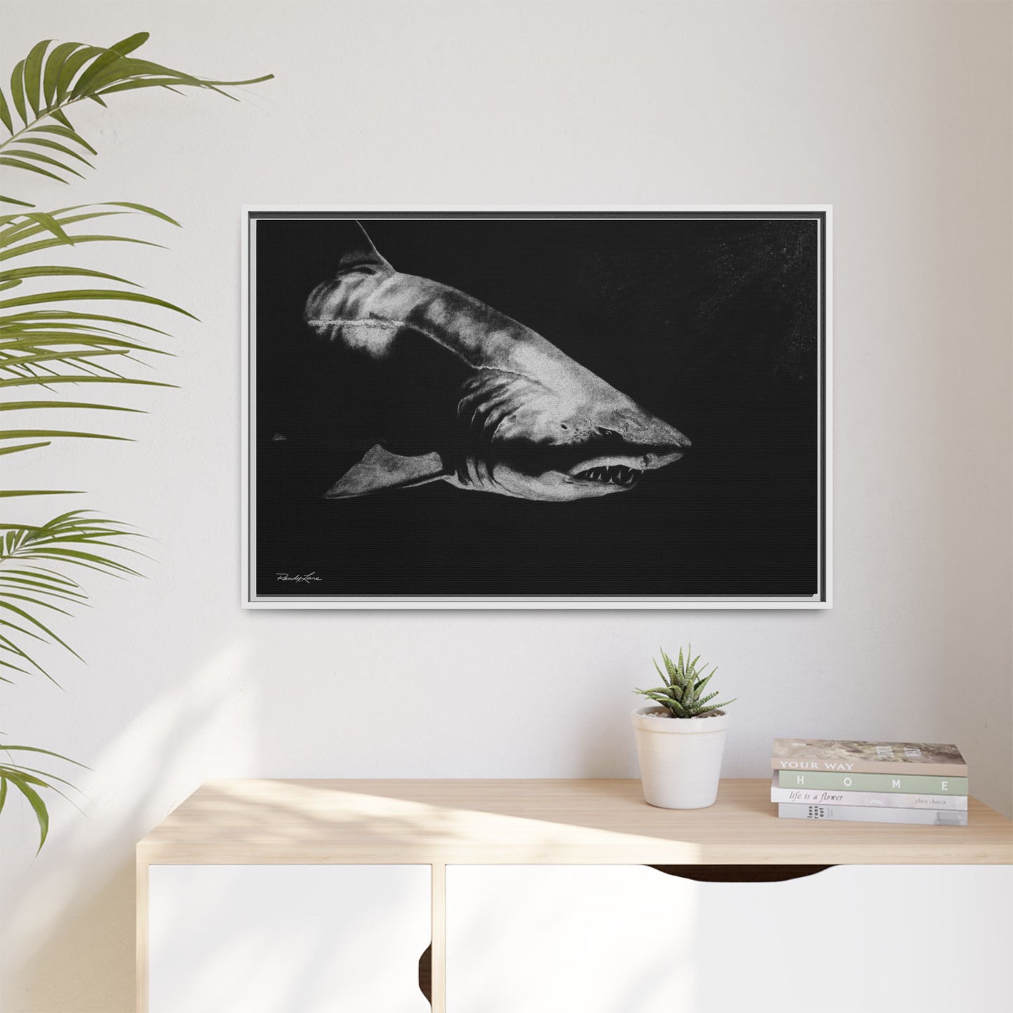Below, Framed Shark Fine Art Print, Matte Canvas Wall Decor